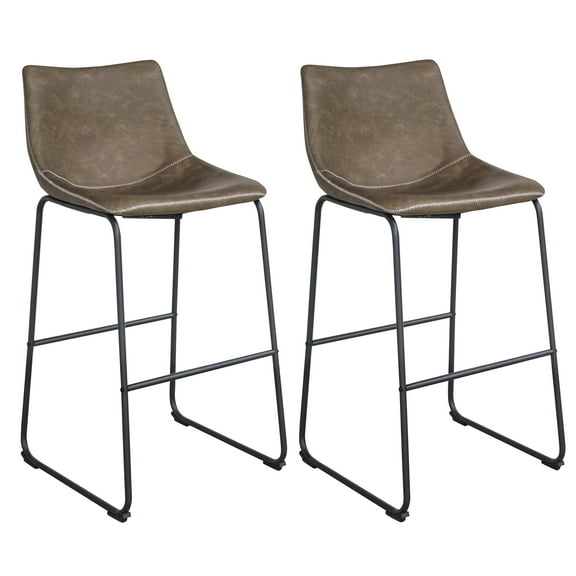 AmeriHome 30 inch Classic Full Back Coffee Finish Faux Leather Bar Chair Set