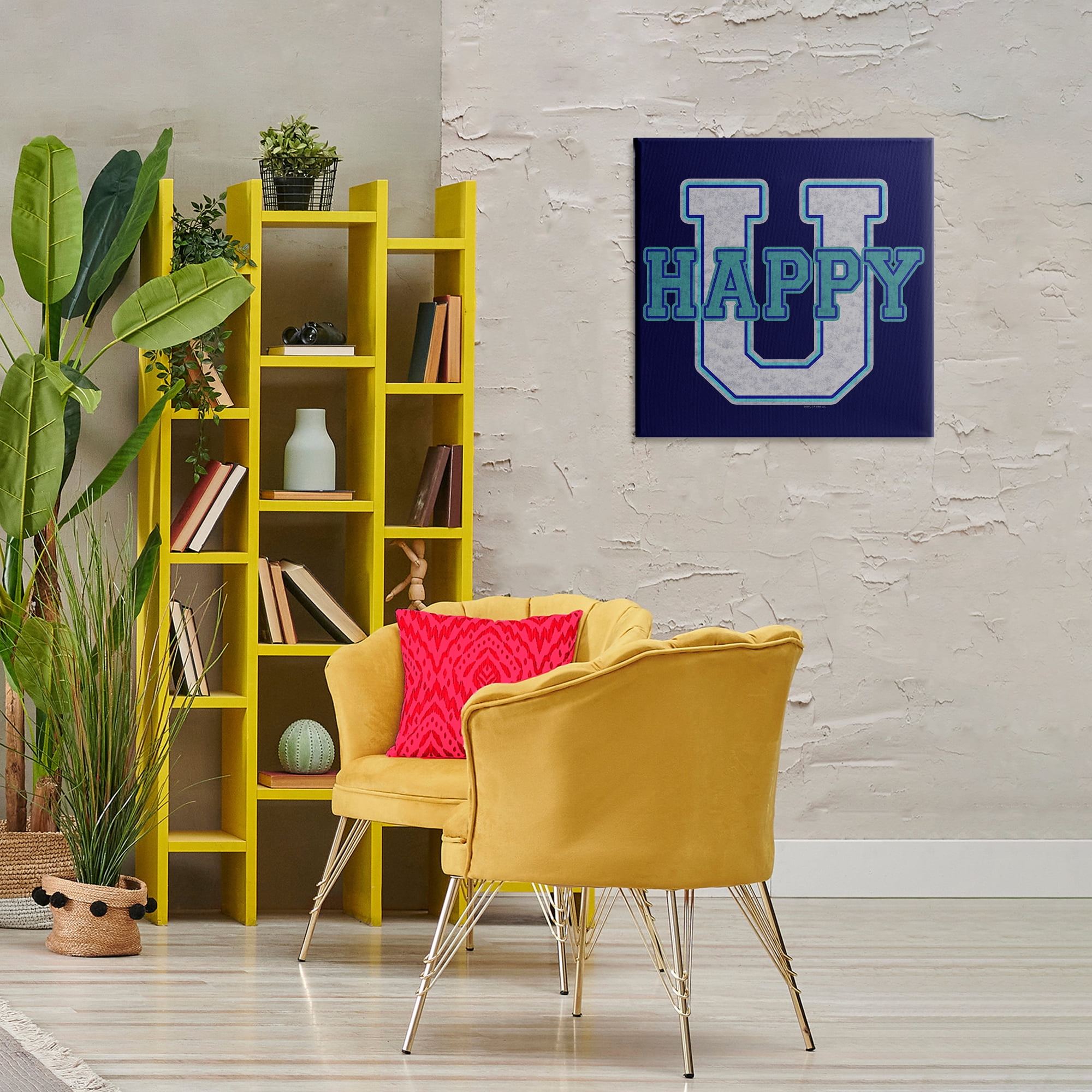 Stupell Industries Happy U Varsity Style Text & Numbers Painting Wrapped Canvas Art Print Wall Art, 24 x 24