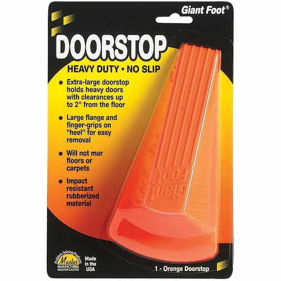 Master Caster Giant Foot Doorstop, No-Slip Rubber Wedge, 3.5w x 6.75d x 2h, Safety Orange -MAS00965
