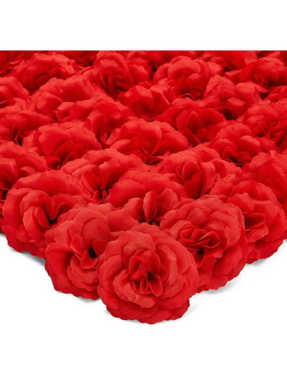 50 Pack Red Roses Artificial Flowers Bulk, 3 Inch Stemless Fake Silk Roses for Decorations, Wedding, Faux Bouquets
