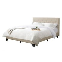 CorLiving Nova Ridge Luxurious Cream Upholstered Queen Size Platform Bed Frame with Headboard - Platform Design, No Boxspring Required, Perfect for Queen Bed, Headboard and Frame Combination.