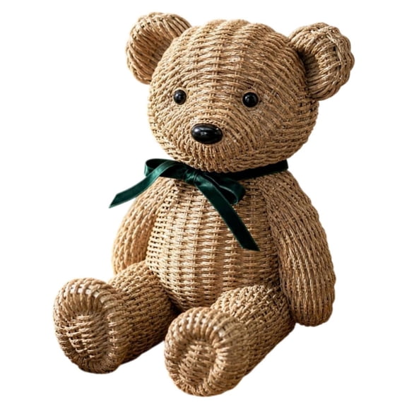 Clearance! Christmas Bear Figurine, Faux Wicker Woven Bear Statue for Christmas Tabletop Decoration & Christmas Decorations Indoor, 8"