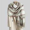 thumbnail image 2 of QASIEATN Daily Wear Scarf for Women Ladies' British Style Color Blocked Plaid Scarves Warm Winter Scarves with Tassels for Keeping Warm Fall Fashion Accessories, 2 of 4