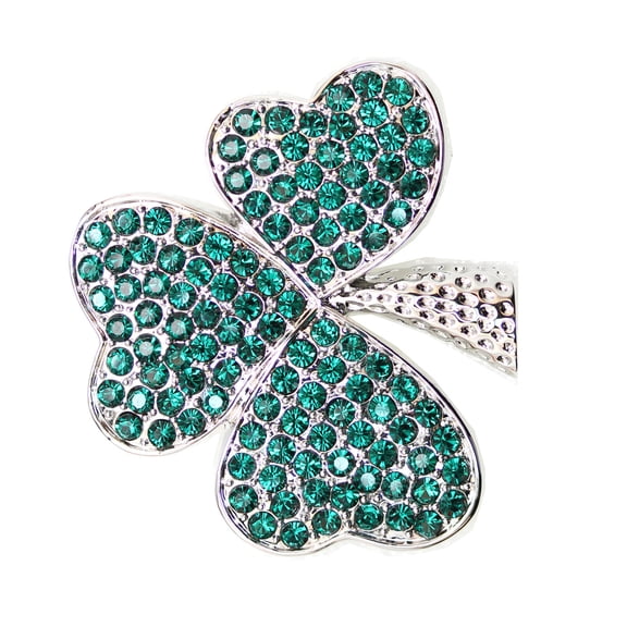 Faship Green Crystal Shamrock Clover 3 Leaf Pin Brooch St. Patrick's Day