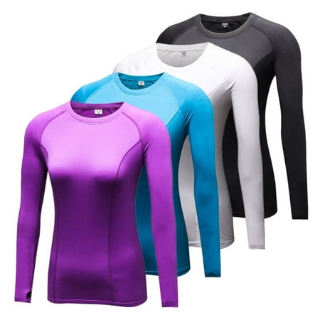 EFINNY Women Quick Dry Plus Cashmere Compression Base Layer Tight Gymnastic Yogo Cycling Tee Shirts