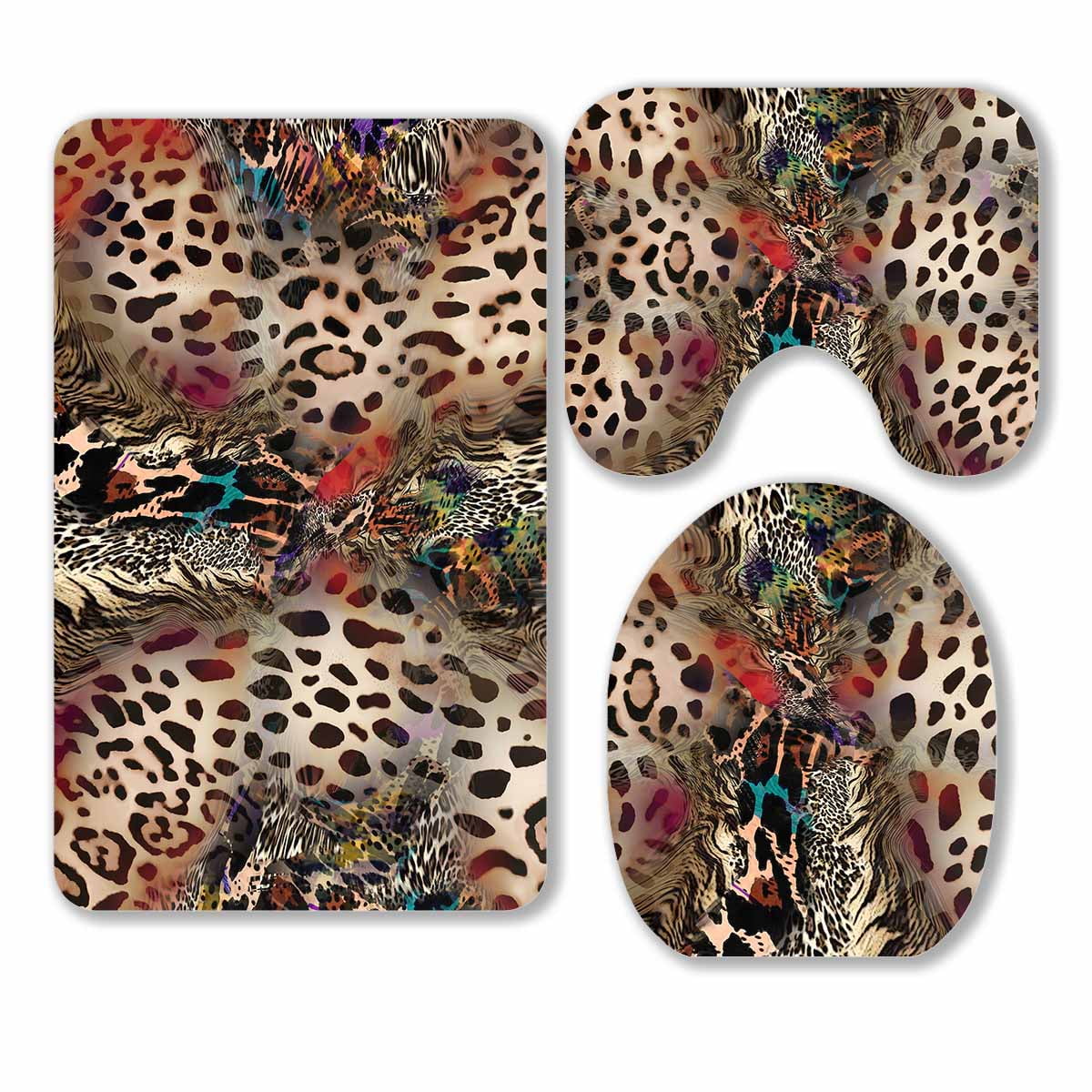PKQWTM Animal print leopard 3 Piece Bathroom Rugs Set Bath