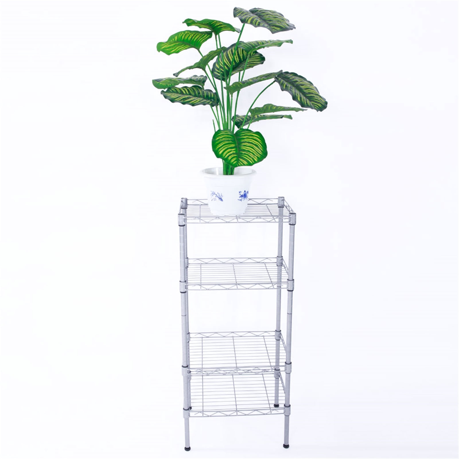 XM-207S Rectangle Carbon Steel Metal Assembly 4-Shelf Storage Rack Silver Gray
