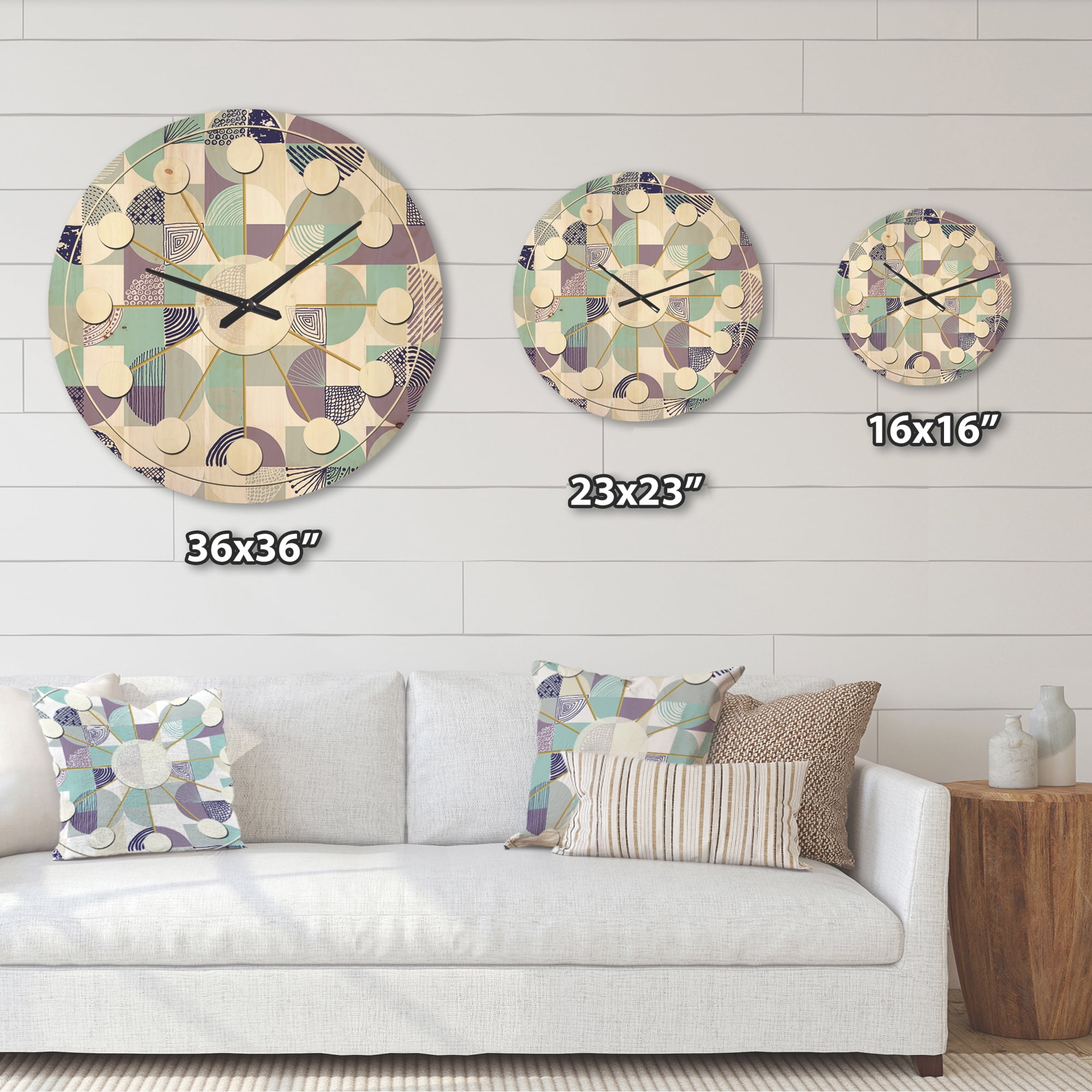 Designart 'Geometrical Retro Design XV' Mid-Century Modern Wood Wall Clock