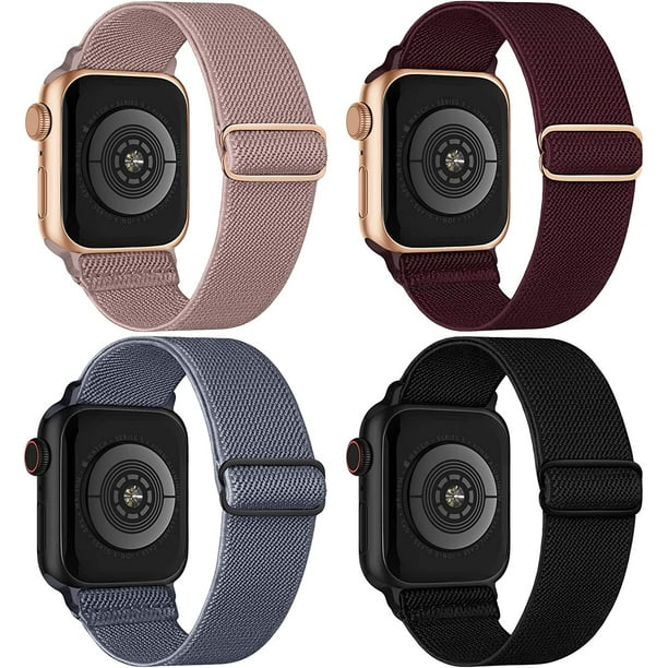 ZHAOCHENG Paquete de 4 bandas elásticas de nailon compatibles con Apple Watch de 42 mm, 44 mm y 45 mm, pulseras elásticas deportivas trenzadas ajustables para mujeres y hombres para iWatch Series 7/6/
