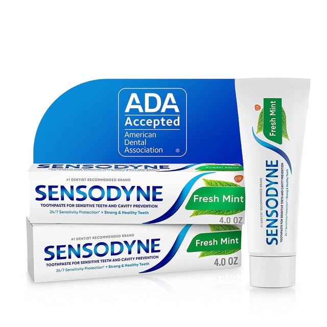 Pasta De Dientes Sensodyne Fresh Mint Sensitive Pasta De Dientes Aceptada Por Ada Para Prevención De Caries Y Tratamiento De Dientes Sensibles, 4 Onzas (Paquete De 2)