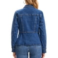 thumbnail image 3 of INSPIRE CHIC Women's Denim Peplum Jacket Casual Button Down Long Sleeve with Pockets Stretchy Ruffle Jean Jackets M Blue, 3 of 6