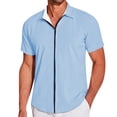 thumbnail image 6 of Zylarhe Mens Summer Shirts, Men Casual Short Sleeve Zipper Summer Beach Shirt Light Texture Elastic Top Sky Blue M, 6 of 6