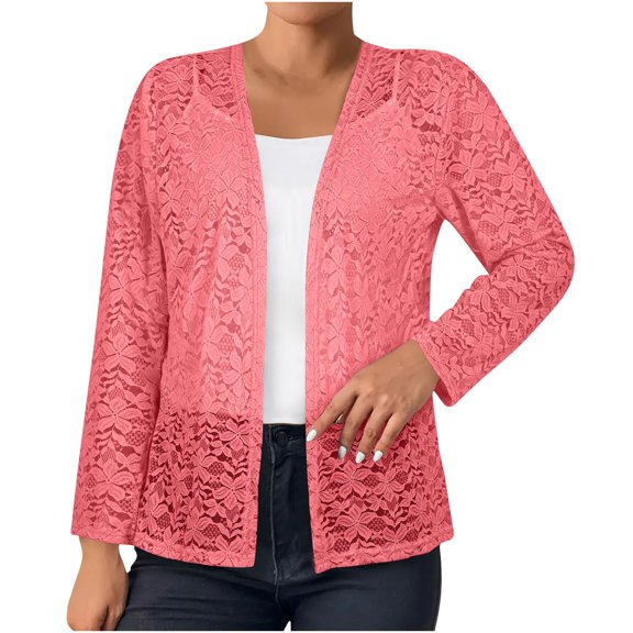 fatyb Womens Lace Cardigan Summer Open Front Casual Tops Lightweight Fashion Beach Cover up for Dresses