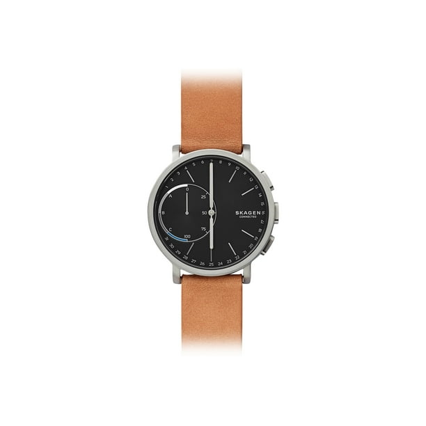 Skagen Connected Hagen - 42 mm gray titanium - smart watch with band - leather - light brown Bluetooth - Walmart.com