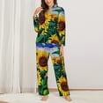 thumbnail image 3 of Kll Landscape With Sunflowers Print Women'S Long Sleeve Pajamas With Pants Sleepwear Loungewear 2 Set-Medium, 3 of 9