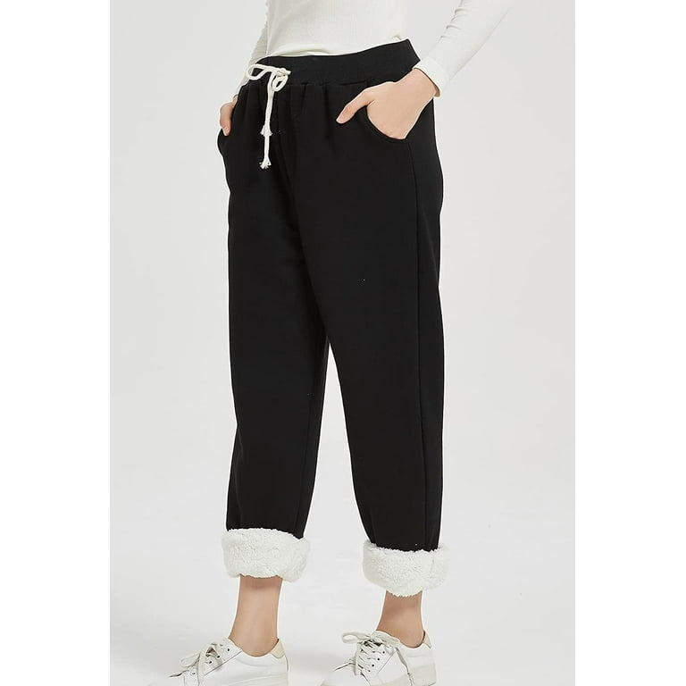 Flygo Women s Winter Warm Fleece Joggers Pants Sherpa Lined