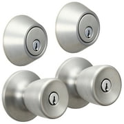 Hyper Tough Keyed Entry Tulip Doorknob and Deadbolt Combo, Stainless Steel, Twin Pack