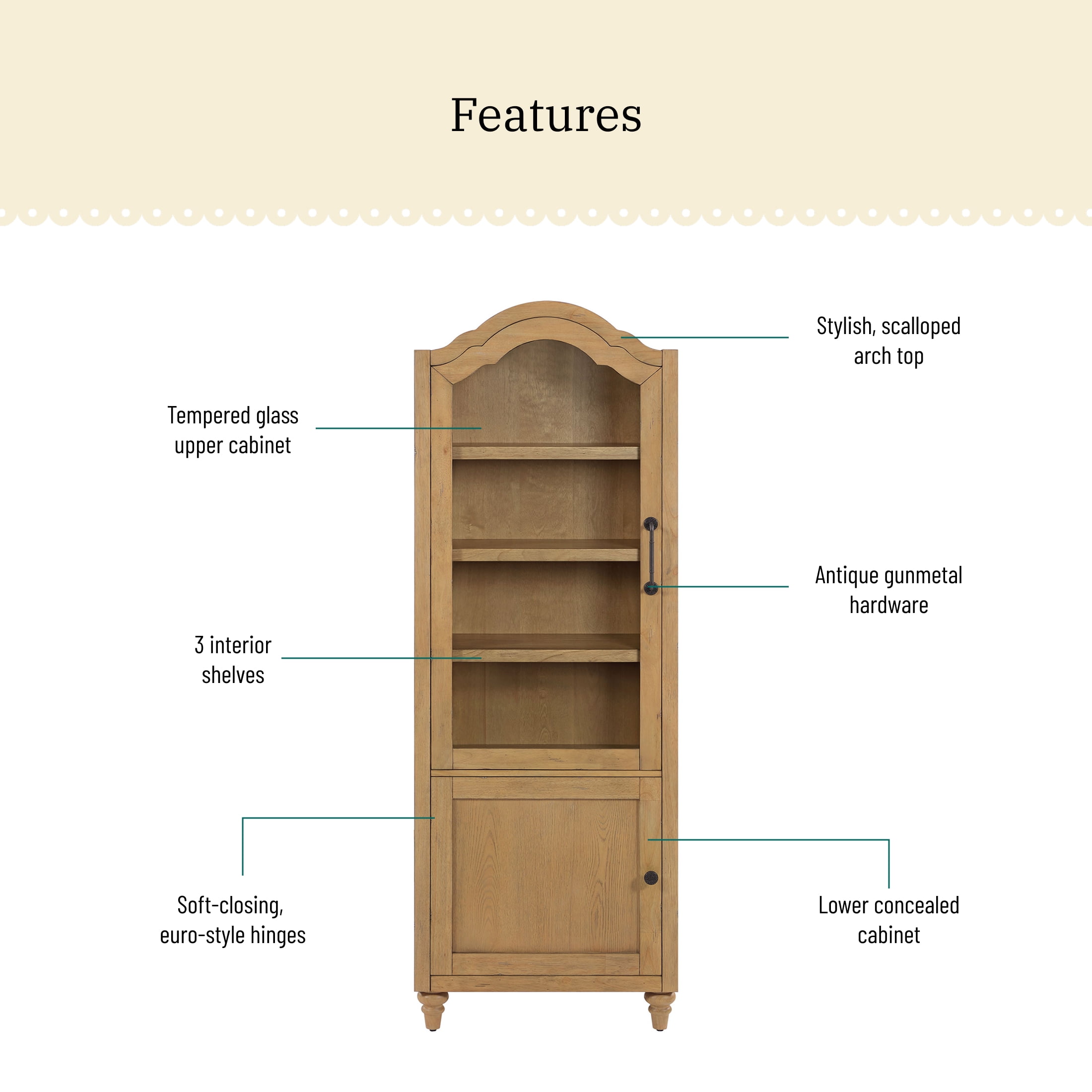 The Pioneer Woman Willa Dining Hutch Cabinet, Heirloom Wheat Finish