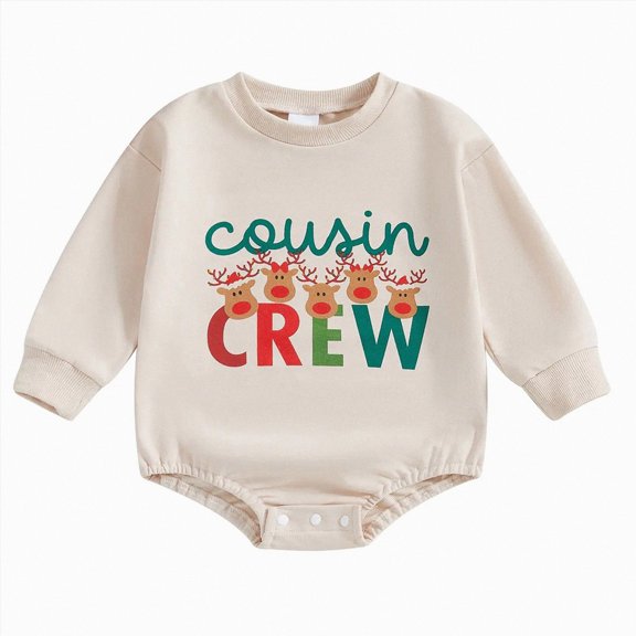 CAICJ98 Baby Boy Christmas Outfit Long Sleeve Bubble Romper Cousin Crew Shirts Infant Newborn Crewneck Sweatshirt Top Winter Clothes,Size 12-18 Months
