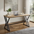 thumbnail image 5 of Demi Bonn 59 Inch Computer Desk, Waterproof Surface, 210LBS Capacity, with Heavy-duty Metal Frame and Crossbar-Gray, 5 of 8