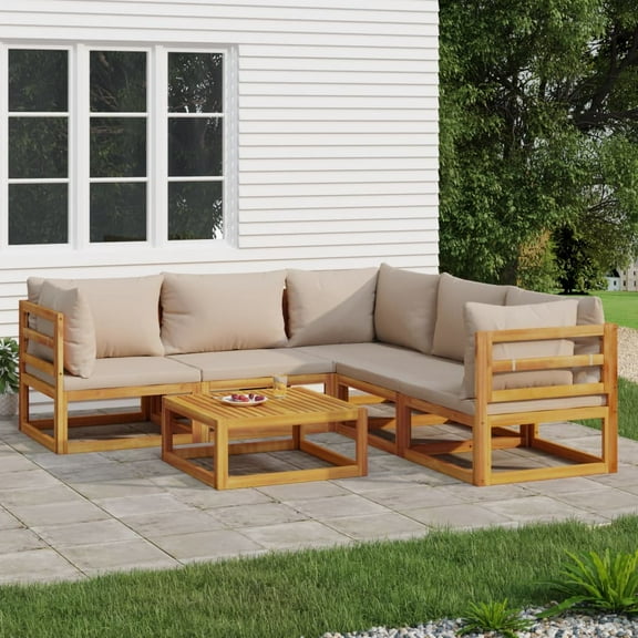 vidaXL 6 Piece Patio Lounge Set with Taupe Cushions Solid Wood