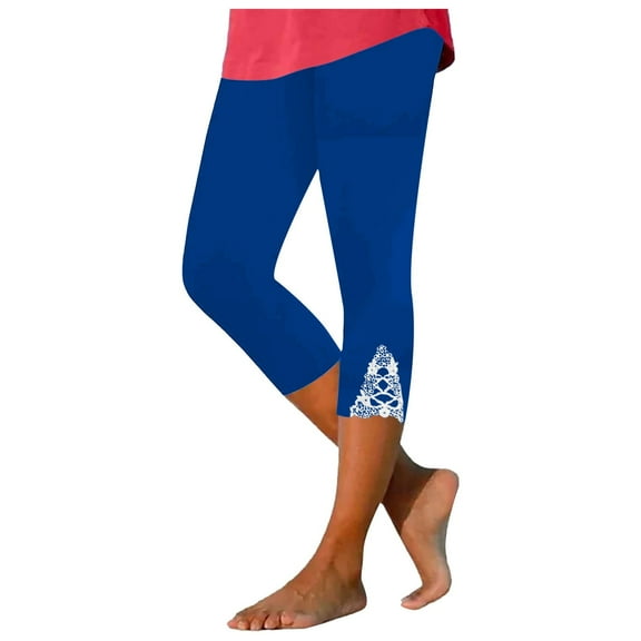 HNMKIU Solid Color Women's Yoga Leggings Capri Length Workout Tight Pants for Women D-Blue，XXXL