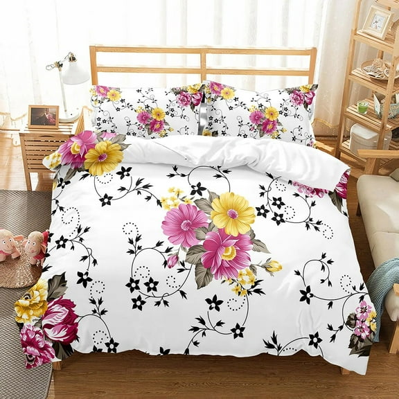 Botanical Flower Duvet Cover Single King Size Garden Floral Bedding Set Polyester Nature Theme Quilt Cover For Girl Women Decor