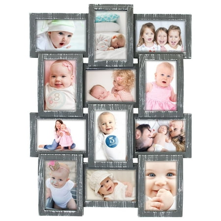 Photo Frame 23X18 Retro Gray Finish PVC Picture Frame Selfie Gallery Collage Wall Hanging For 6x4 Photo - 12 Photo Sockets - Classic Loyalty Style - Wall Mounting Design