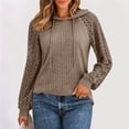 thumbnail image 4 of Gaigiky Shirts for Women Round Neck Drawstring Hoodies Solid Color Lace Spliced Long Sleeve Loose Fit Fall Daily Casual Pullover Outfits, 4 of 7