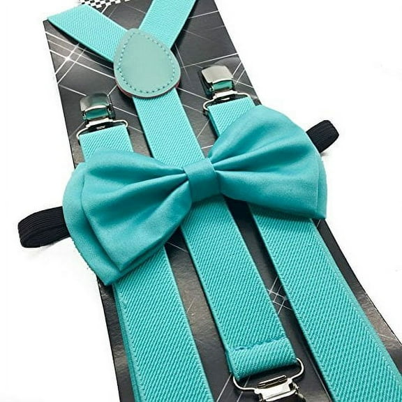 Fashion Wedding Teal Mint Blue Bow Tie & Suspender Set Adjustable Tuxedo Prom Groomsmen