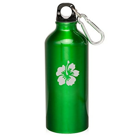 

20oz Aluminum Sports Water Bottle Caribiner Clip Hibiscus Flower (Green)