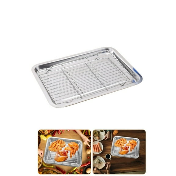 Portable Roasting Pan,Baking Sheet Pan with Rack Set,QZS Stainless Steel Cookie Sheet Pan Tray with Cooling Rack for Camping,Cooking Roasting,Non Toxic & Dishwasher Safe,1Set