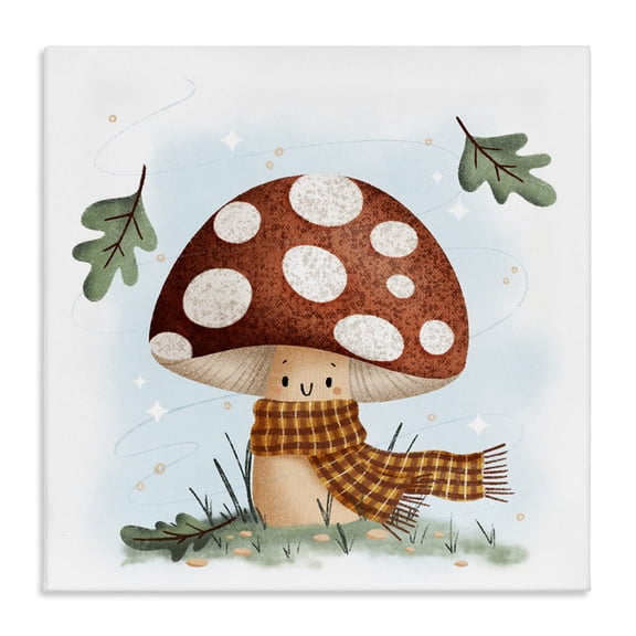 Stupell Industries Happy Mushroom in Scarf Floral Painting Wrapped Canvas Canvas Art Print Wall Art, 17 x 17