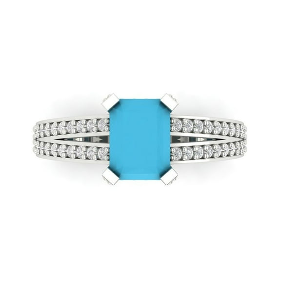 Clara Pucci 14K White Gold 2.35ct Turquoise Solitaire with Accents Ring