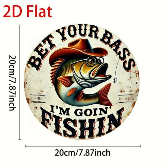 Vintage Fishing Themed Round Sign, 1 Count Retro Fishing Metal Sign, Wall Decor for Home, Bedroom, Cafe and Dormitory