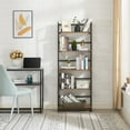 thumbnail image 3 of VECELO 5-Tier Folding Bookcase Storage Organizer, Wooden Bookshelf with Metal Frame for Bedroom, Living Room and Home Office, Antique Brown, 3 of 10
