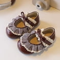 thumbnail image 4 of Girls Mary Jane Shoes Kids Dress Flats Vintage Plaid Ruffle Bow PU Faux Leather Soft Sole Non-Slip Adjustable Strap for Wedding Party Casual Brown,Size 23, 4 of 4