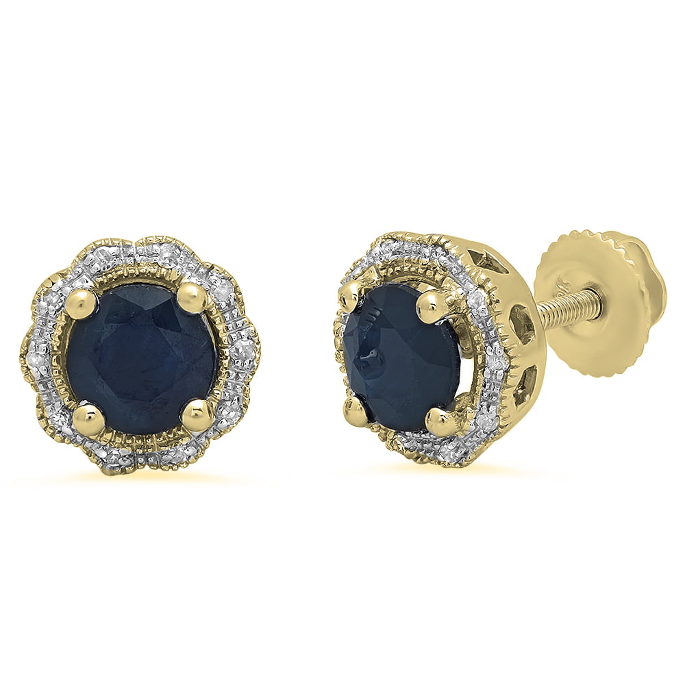 Dazzlingrock Collection 18K Round Gemstone Ladies Cluster Stud Earrings White Gold