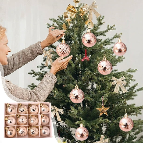 Juego de 12 Bolas Navideñas Irrompibles En Plata, Oro Rosa, Rojo, Azul, Rosa y Dorado para Decorar Árboles y Fiestas.