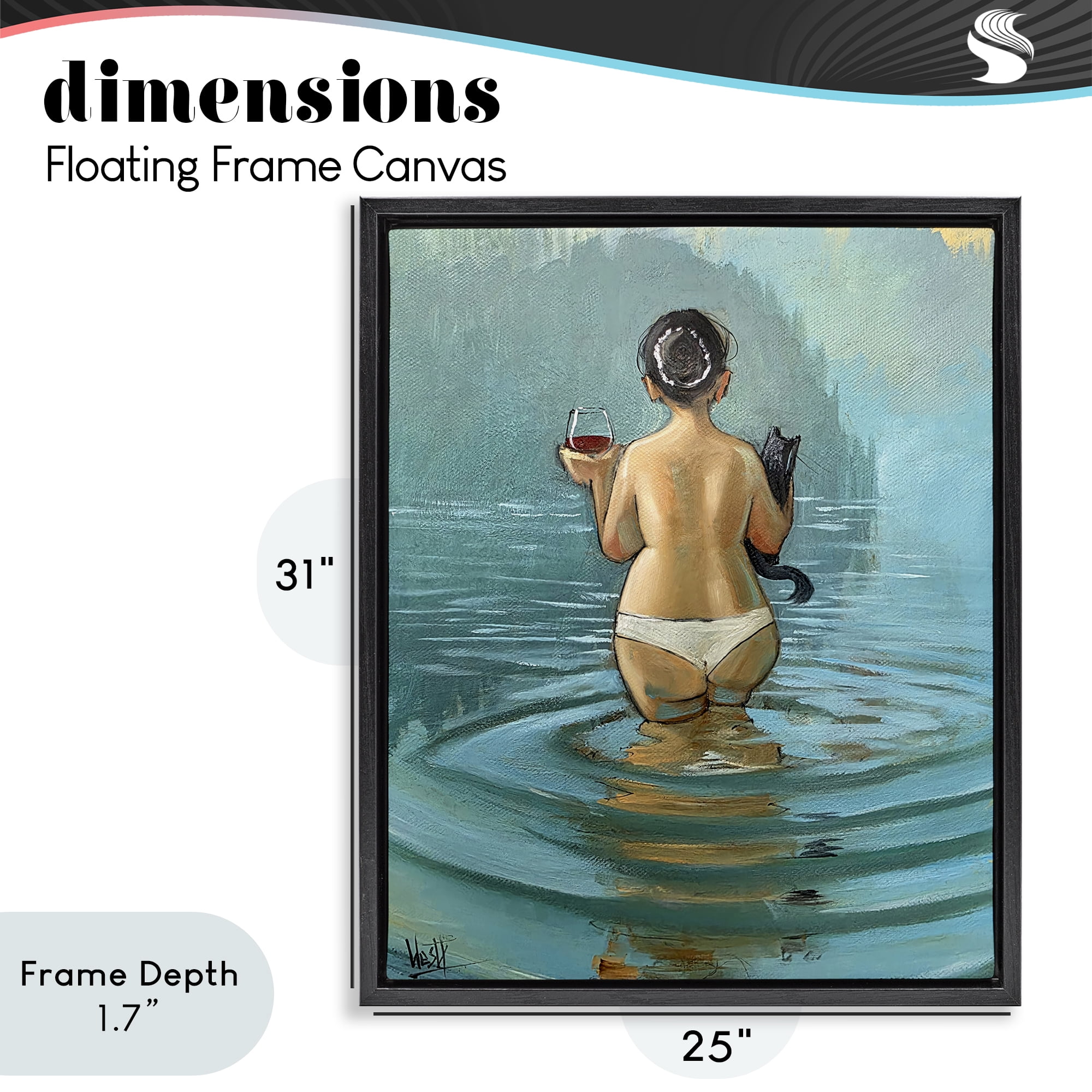 Stupell Industries Cat & Wine Dip At Twilight Black Framed Floater Canvas Wall Art, design by Ronald West