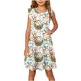 thumbnail image 2 of AUNVITO 2025 Easter Children Clothing Toddler Girls Dress Summer Ruffle Sleeve Sundress Outfit for Kids 4-14T, 2 of 9