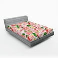 thumbnail image 2 of Ambesonne Blooming Roses Fitted Sheet, Daisy and Rose Print, California King, Pastel Pink Fern Green, 2 of 5