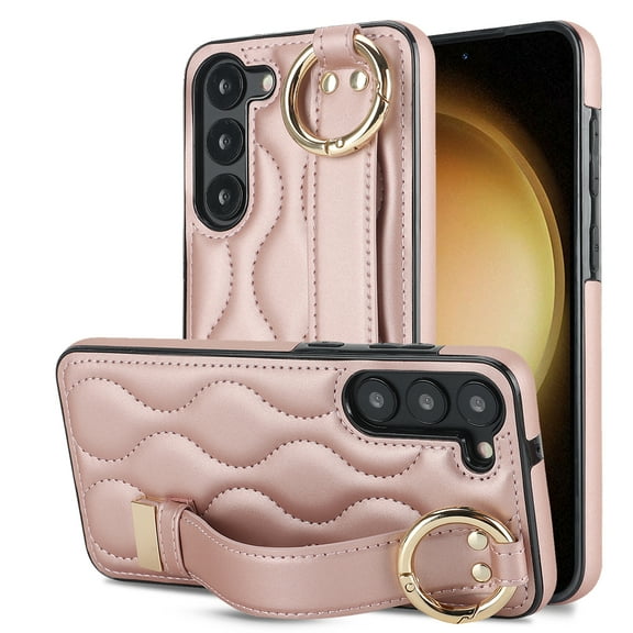 Allytechgroup Galaxy S24 Plus Case with Keychain, Luxury Girly PU Leather Back Cover Bracket Stand Shockproof Bumper Drop Proof Phone Case Cover for Samsung Galaxy S24 Plus, Rosegold