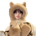 thumbnail image 1 of MIASHUI Hat for Women Winter Warm Thick Scarf Connected Two-Piece Set Ear Protection Hat Cold Protection Scarf Khaki, 1 of 3