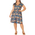 thumbnail image 3 of Agnes Orinda Women's Plus Size Midi Dress Summer V Neck Cap Sleeve Floral  A Line ShirtMidi Dress, 3 of 6