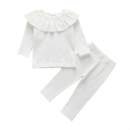 

2Pcs Girls Autumn Long Sleeve Ruffle Tops + Long Pants Outfits