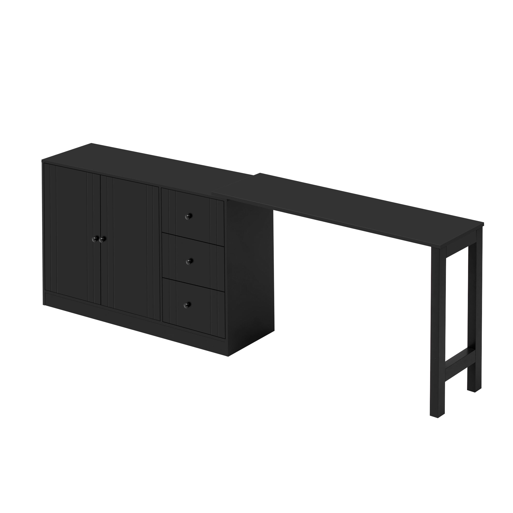 89.7" Wooden Sideboard with Extendable Table, Multifunctional Storage Cabinet with 2 Doors and 3 Drawers, for Living Room, Study, Foyer and Kitchen