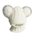 thumbnail image 1 of Children Winter Braid Knitted Beanie Cap Double Pompom Warm Neck Hat Scarf Set, 1 of 10