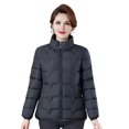 thumbnail image 2 of Women Cotton Jacket Stand Collar Long Sleeve Solid Color Zipper Closure Autumn Winter Cotton Coat Thickened Quilted Outwear, 2 of 8