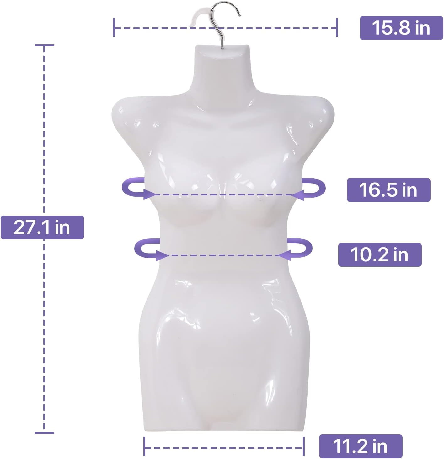 Dkelincs 4PCS Female Mannequin Torso 27"H Clothing Form Sewing Manikin Dress Model Display with Metal Hook, White